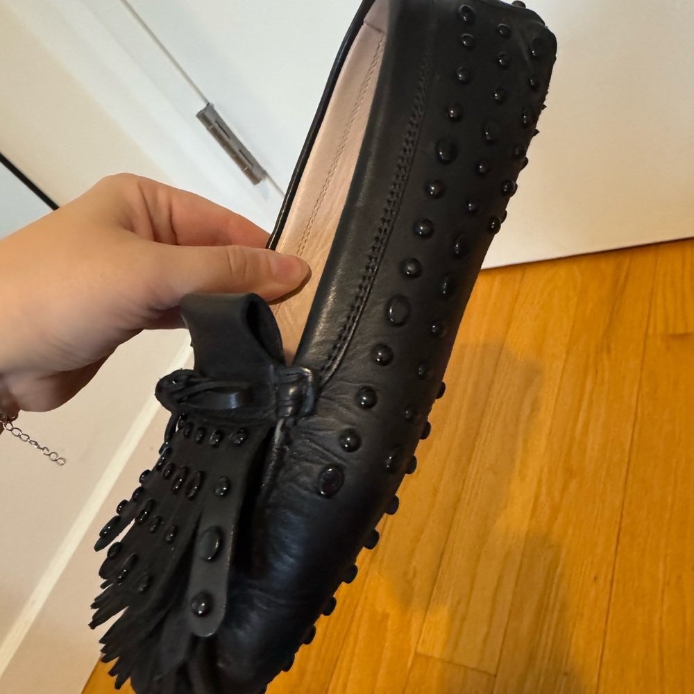 Tod's Black Leather Fringe Loafers - Picture 3 of 5